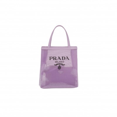 PRADA SMALL SEQUINED MESH TOTE BAG IN ALABASTER 1BG417 (22*20*8cm) 